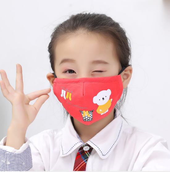 (5pcs/pack) Spot children cartoon printed cotton folding masks to send 2 pieces of fused haze PM2.5 filter.